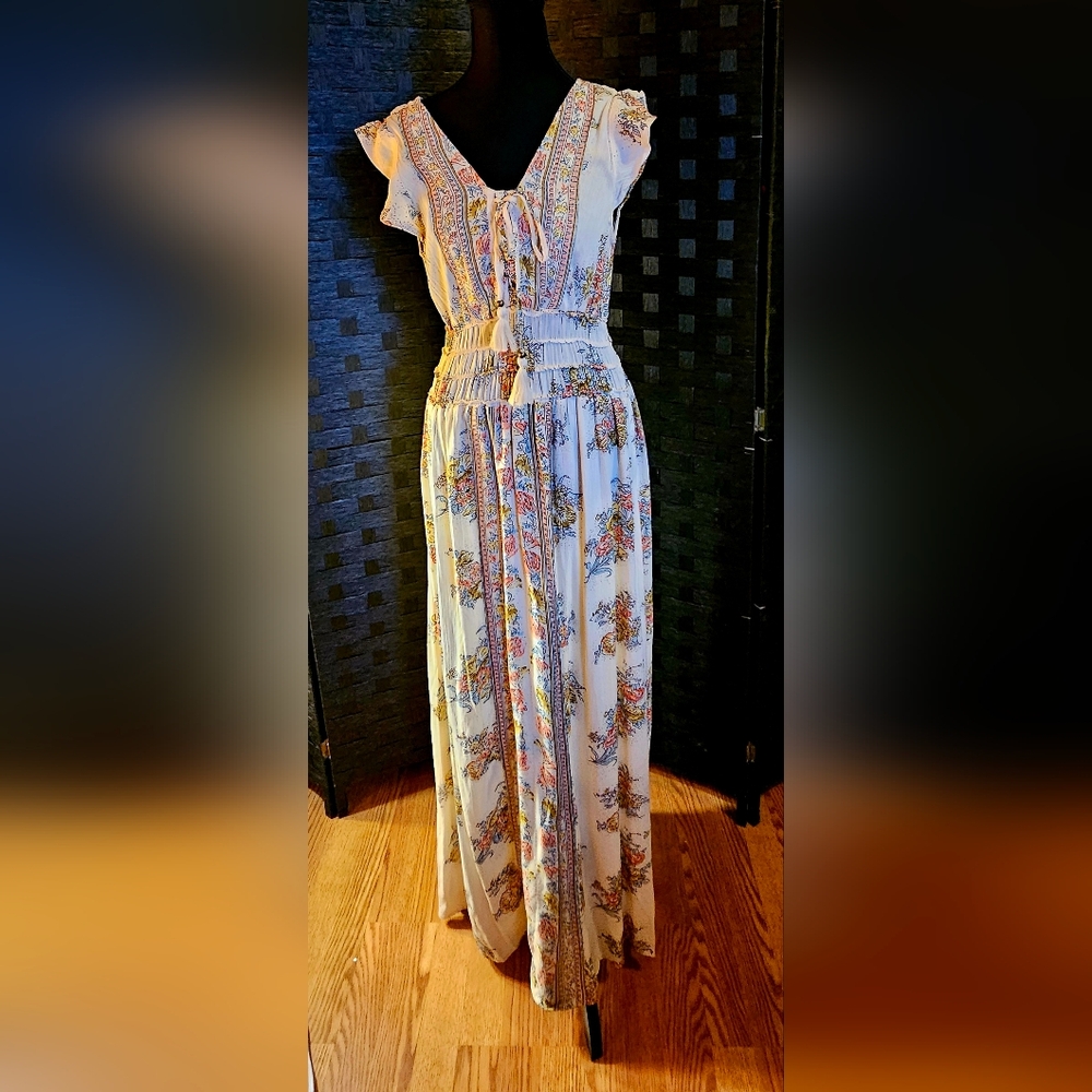 Angie Cream Floral Maxi Dress